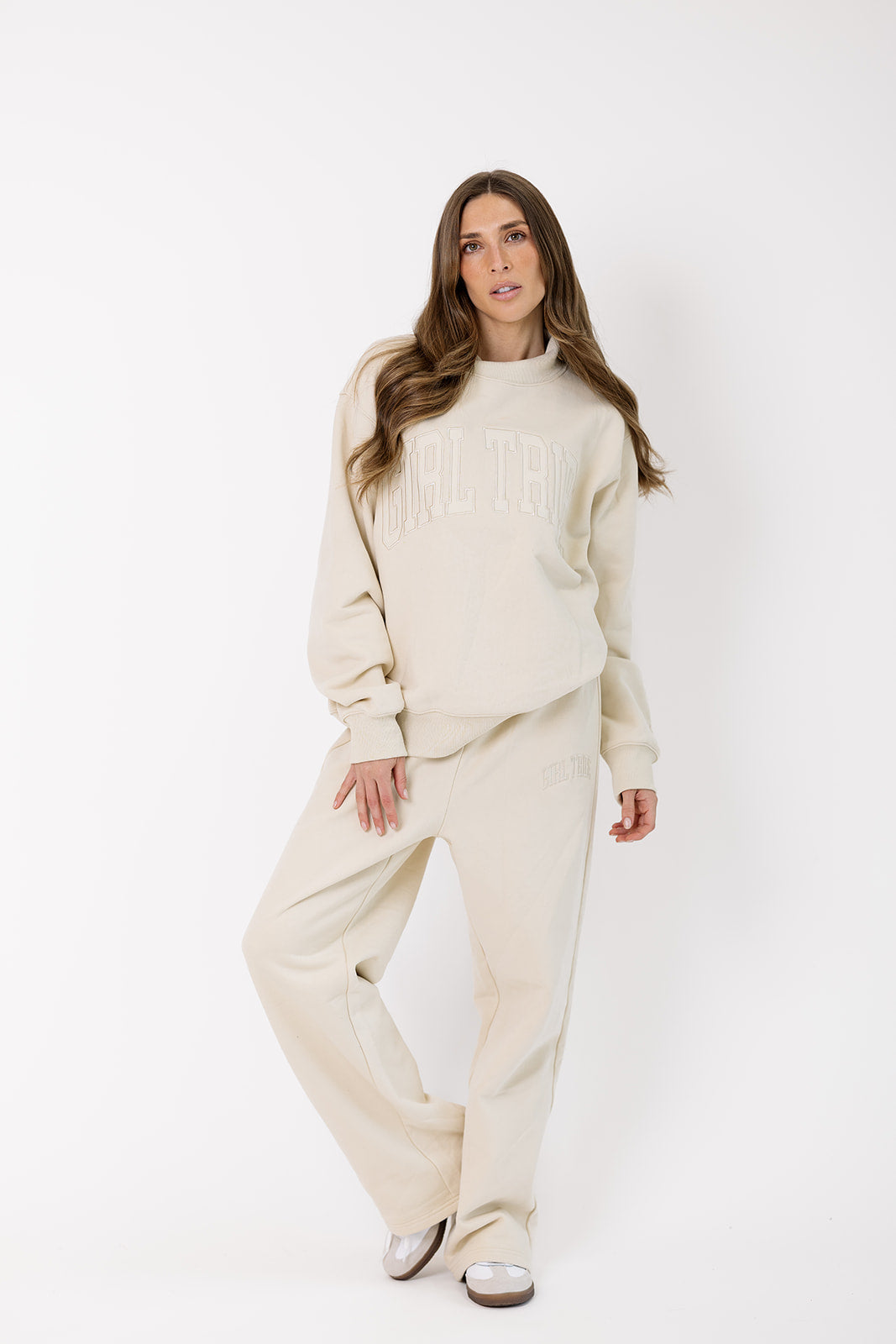 Girl Tribe Embroidered Mock Neck in Cream