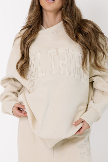 Girl Tribe Embroidered Mock Neck in Cream