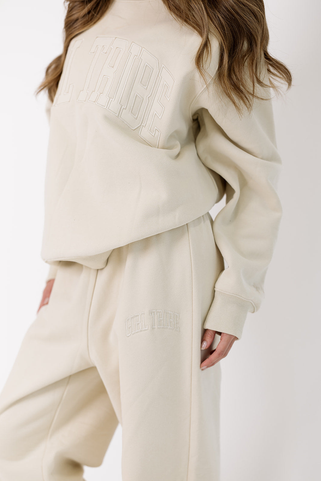 Girl Tribe Embroidered Mock Neck in Cream