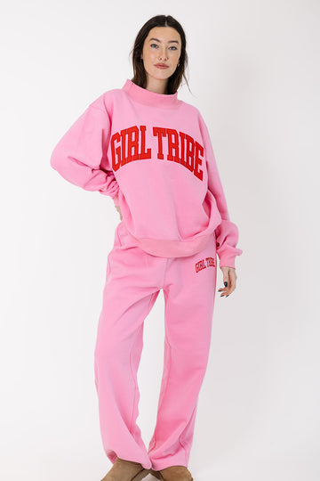 Girl Tribe Pink Embroidered Mock Neck 