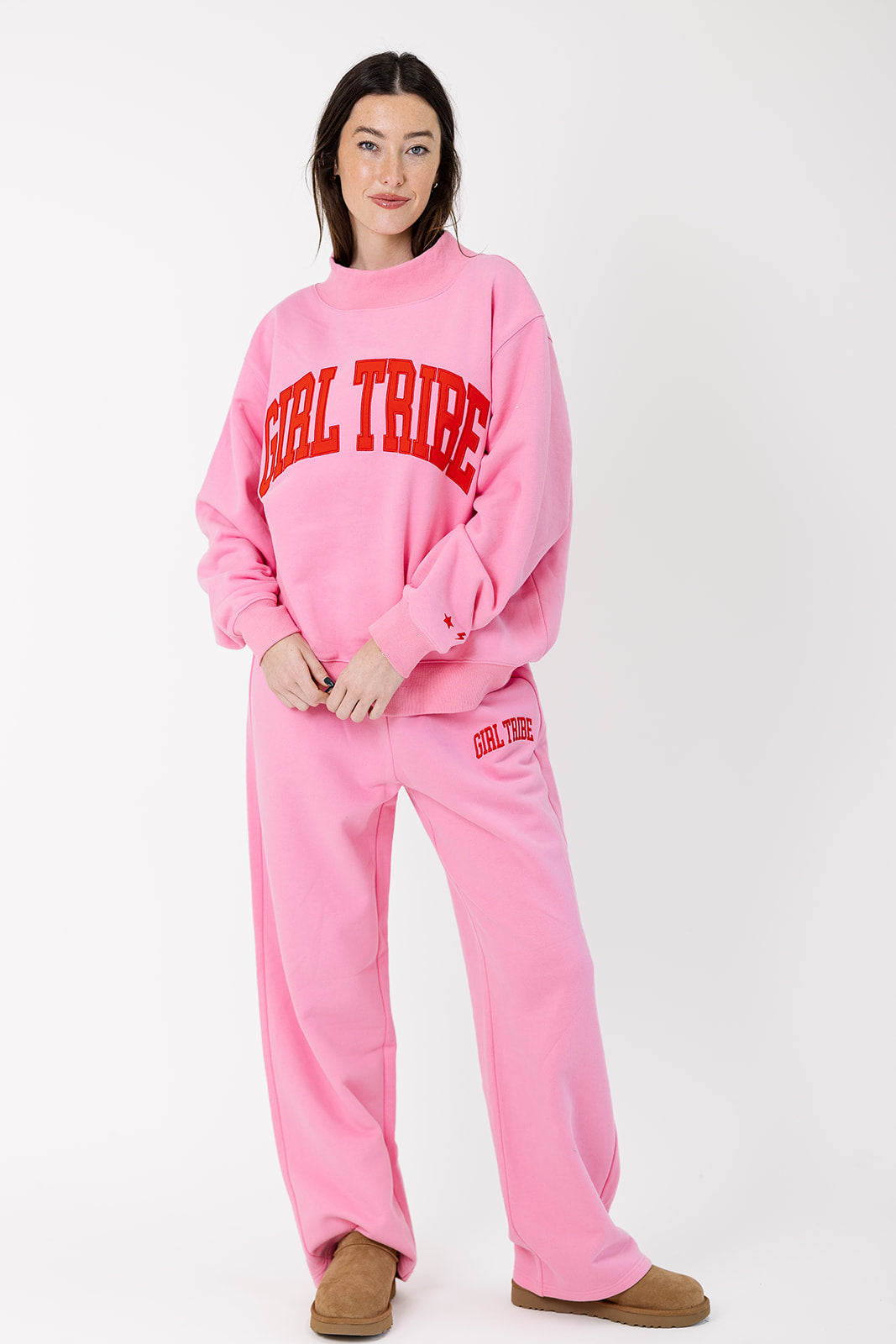 Girl Tribe Pink Embroidered Mock Neck 