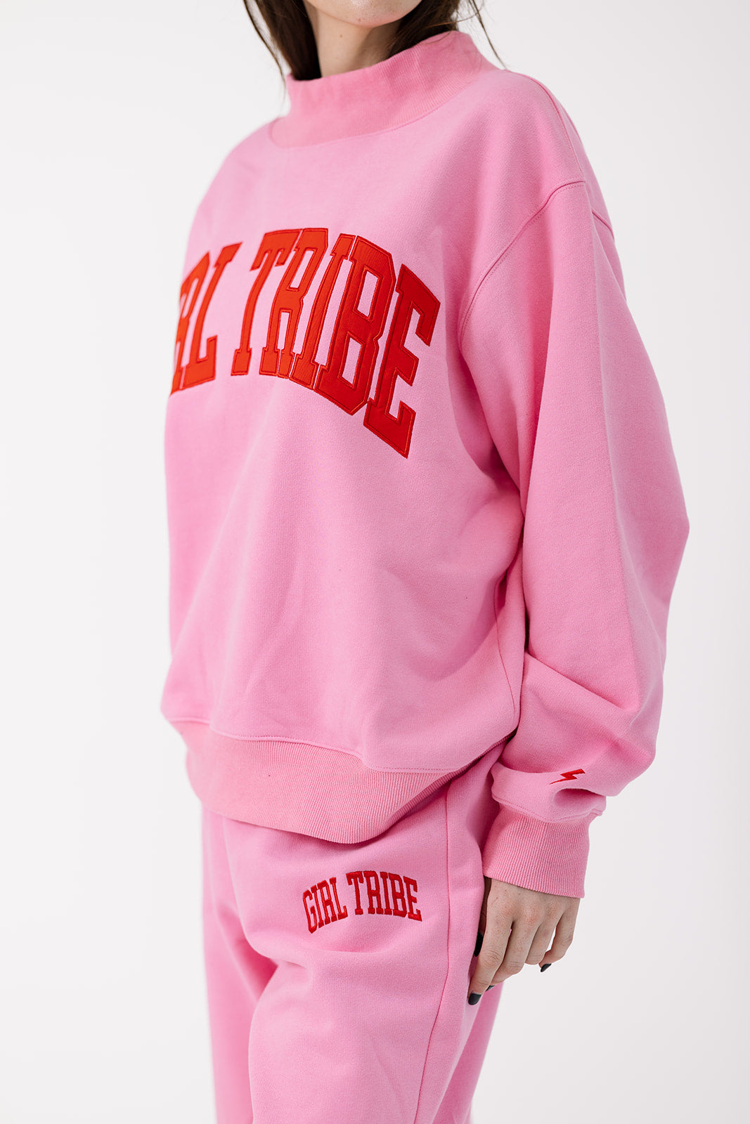 Girl Tribe Embroidered Mock Neck in Pink