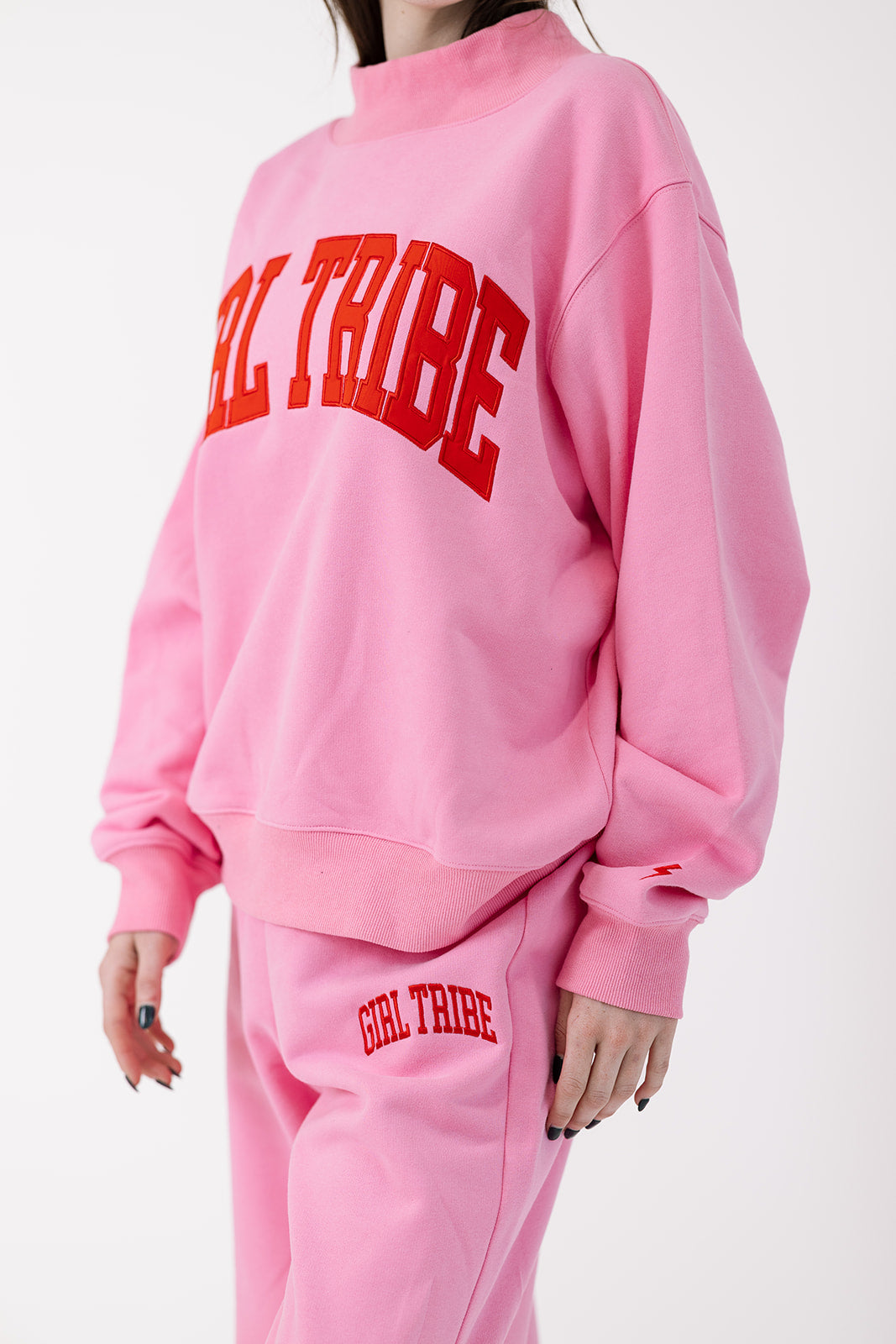 Girl Tribe Embroidered Mock Neck in Pink