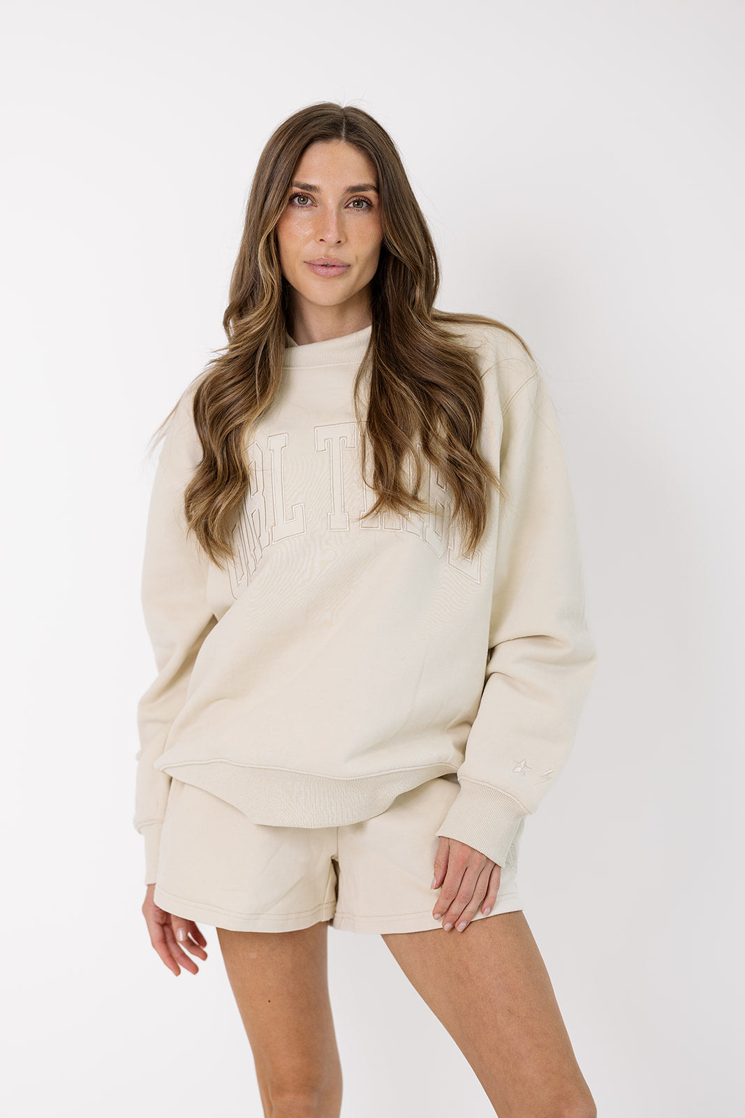 Girl Tribe Embroidered Mock Neck in Cream