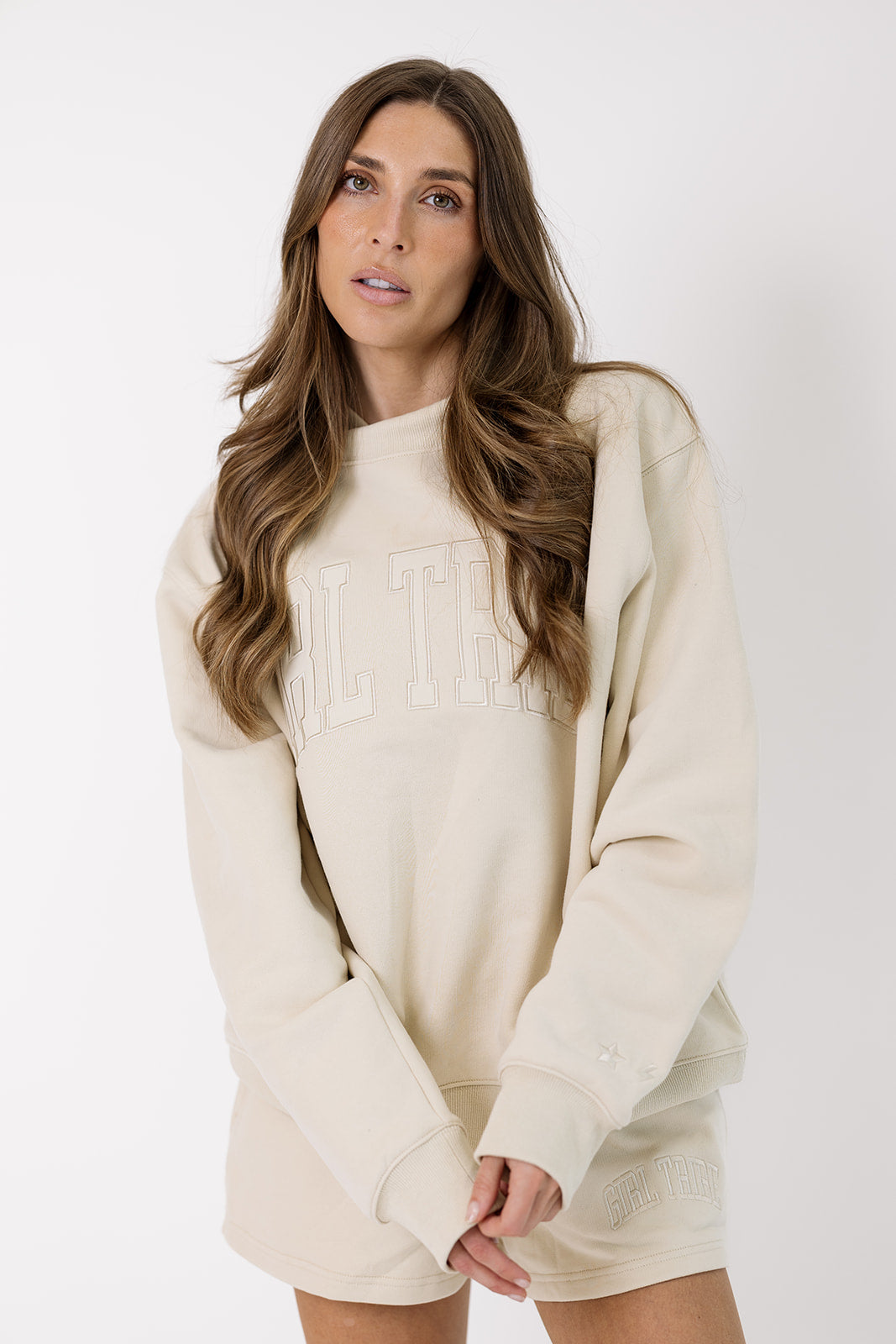 Girl Tribe Embroidered Mock Neck in Cream