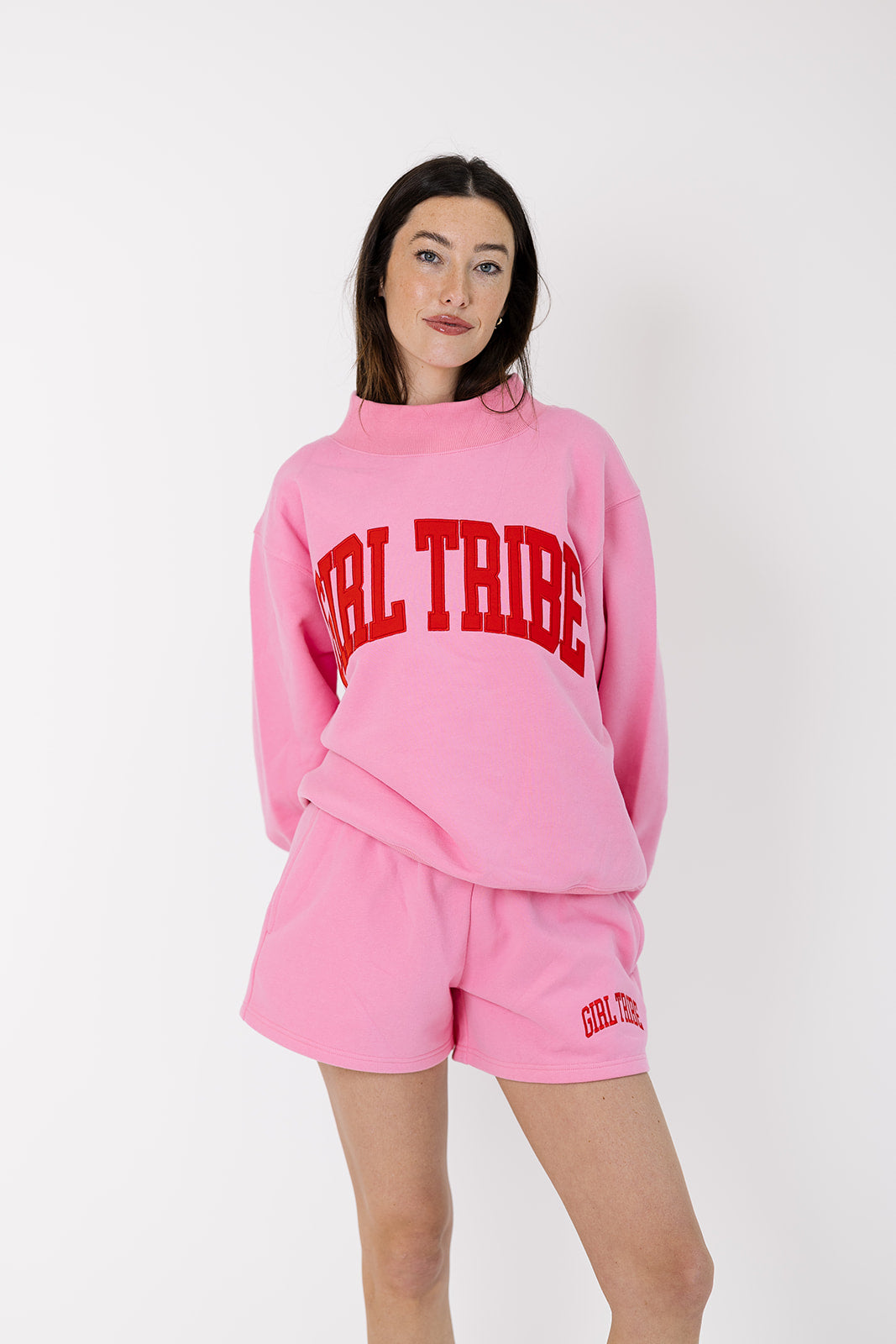 Girl Tribe Embroidered Sweatshorts in Pink
