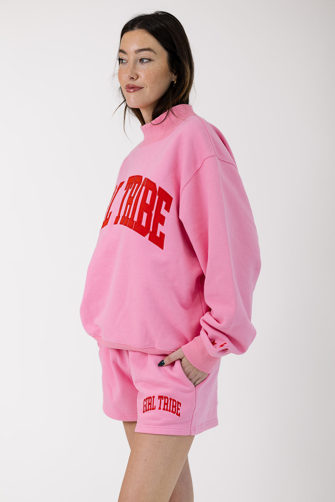 Girl Tribe Embroidered Sweatshorts in Pink