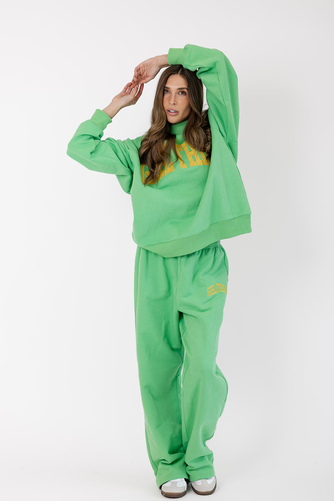 Girl Tribe Embroidered Mock Neck in Spring Green