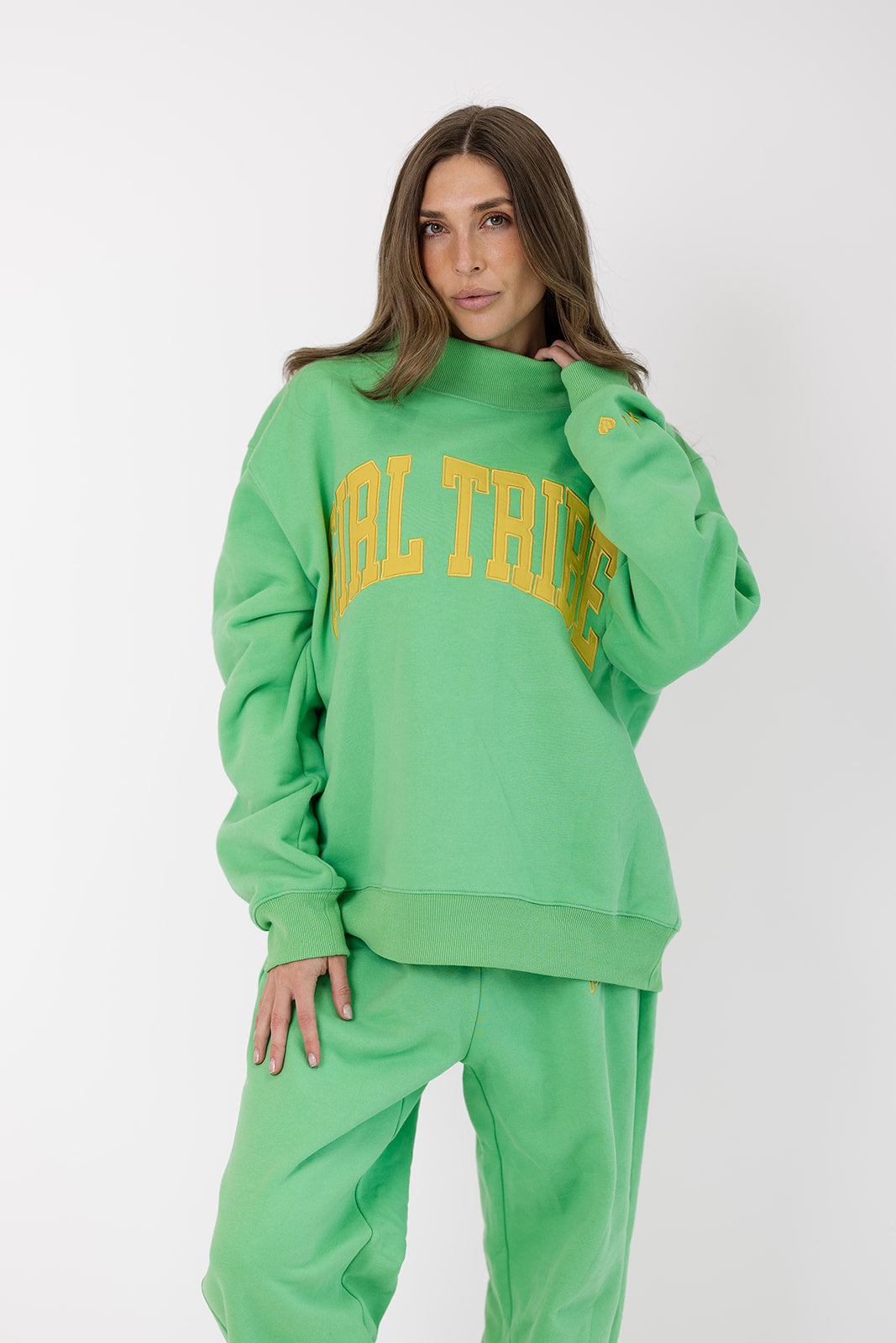 Girl Tribe Embroidered Mock Neck in Spring Green