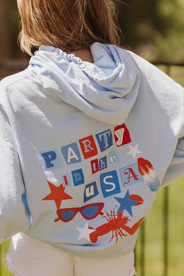 Party in the USA Collage Hoodie in Blue