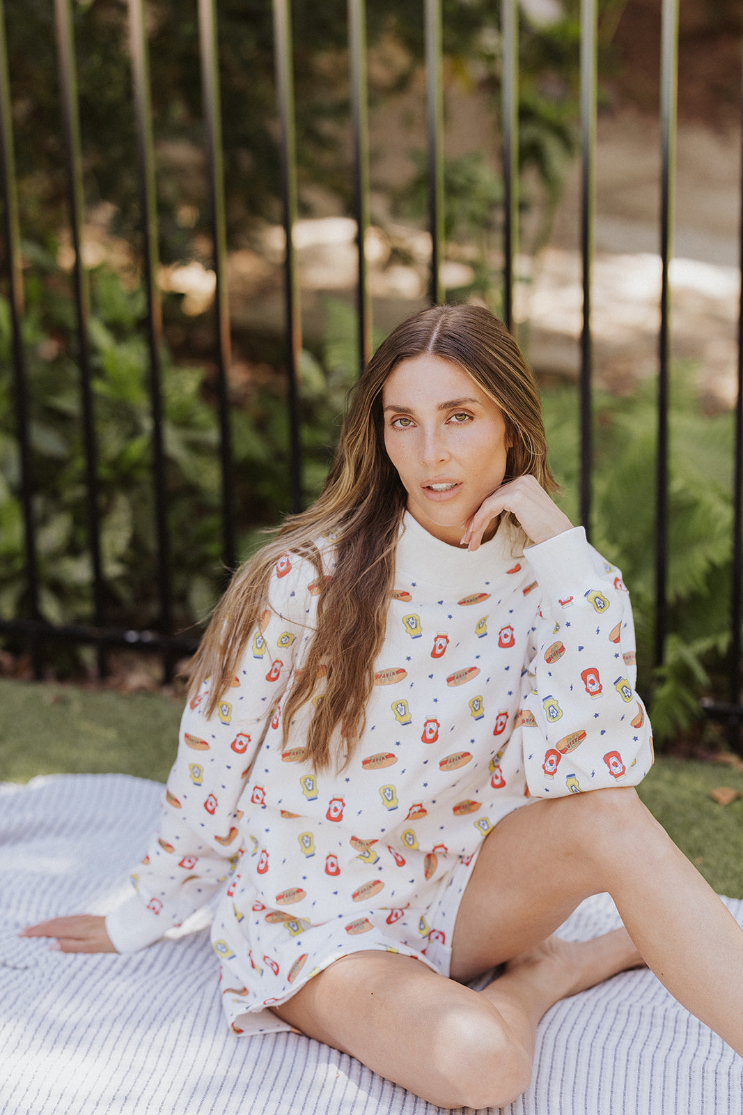 Girl Tribe Co Hot Dog Picnic Pattern Mock Neck