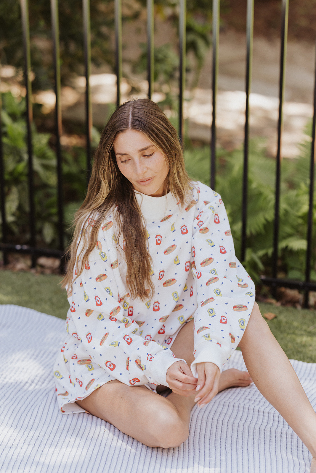 Girl Tribe Co Hot Dog Picnic Pattern Mock Neck