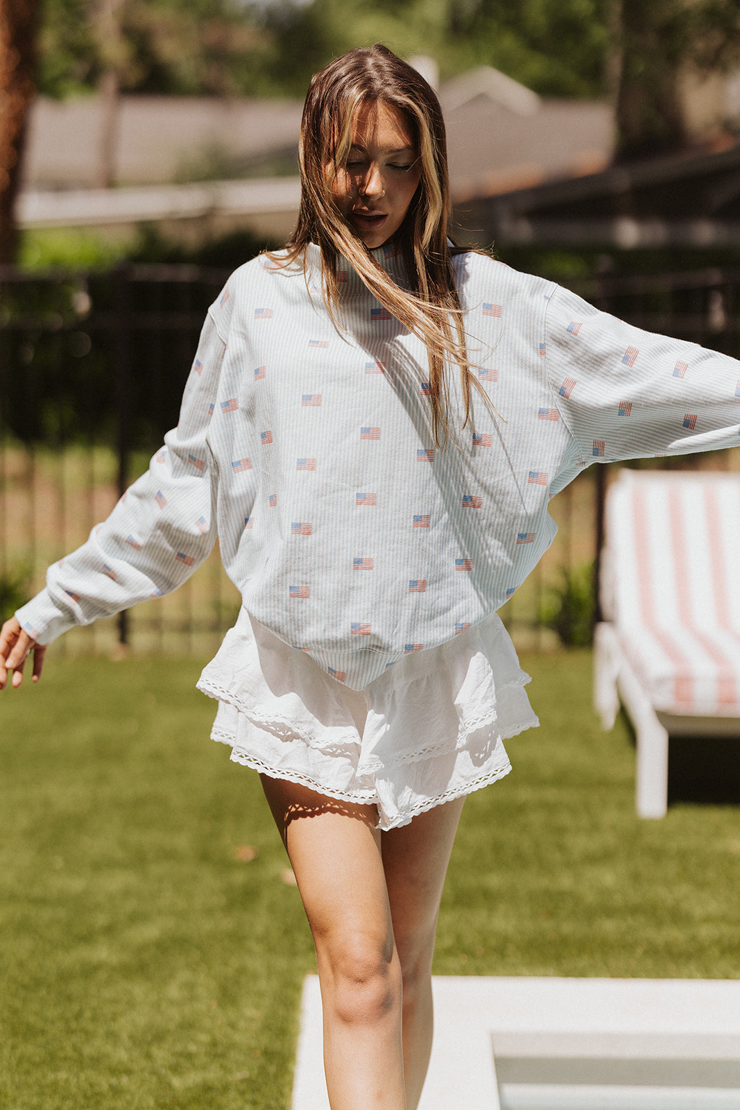 Girl Tribe Co American Stripes Pattern Mock Neck