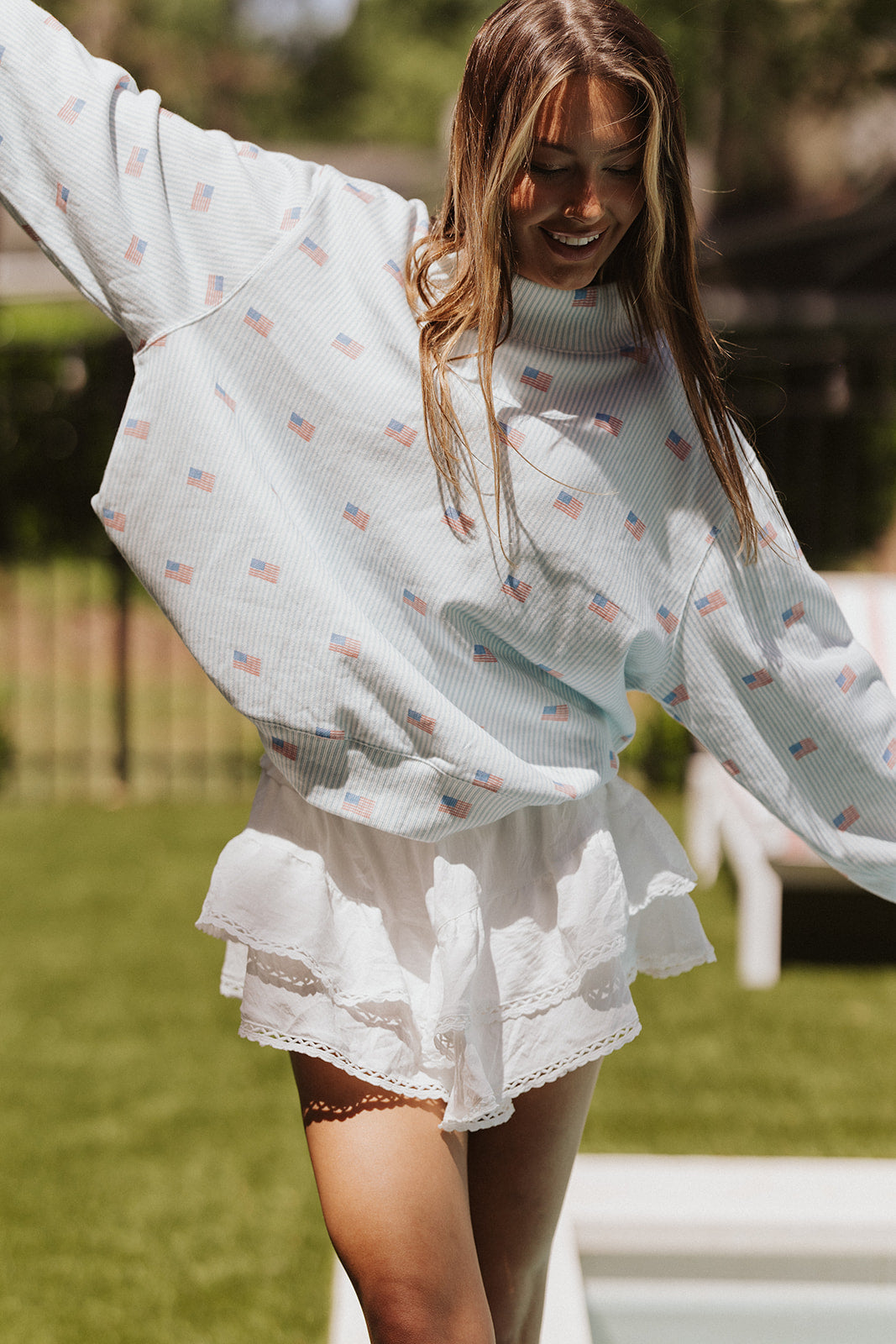 Girl Tribe Co American Stripes Pattern Mock Neck