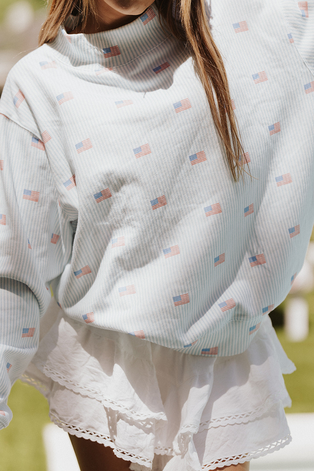Girl Tribe Co American Stripes Pattern Mock Neck