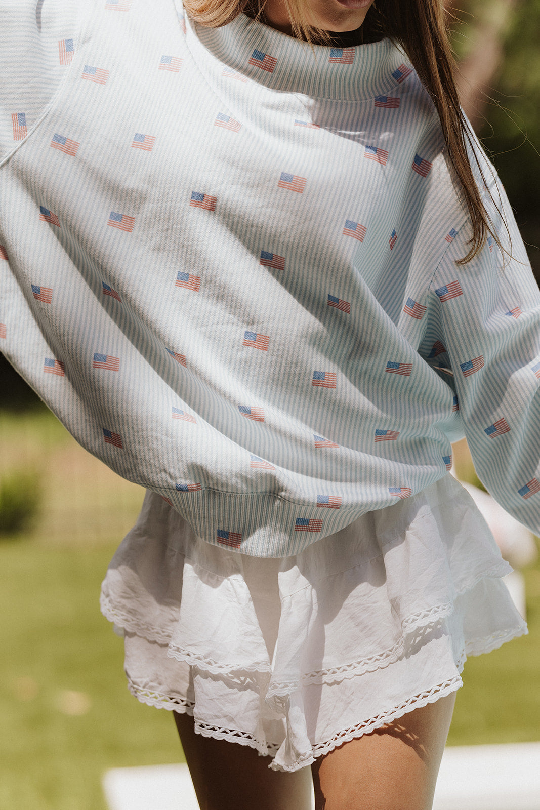 Girl Tribe Co American Stripes Pattern Mock Neck