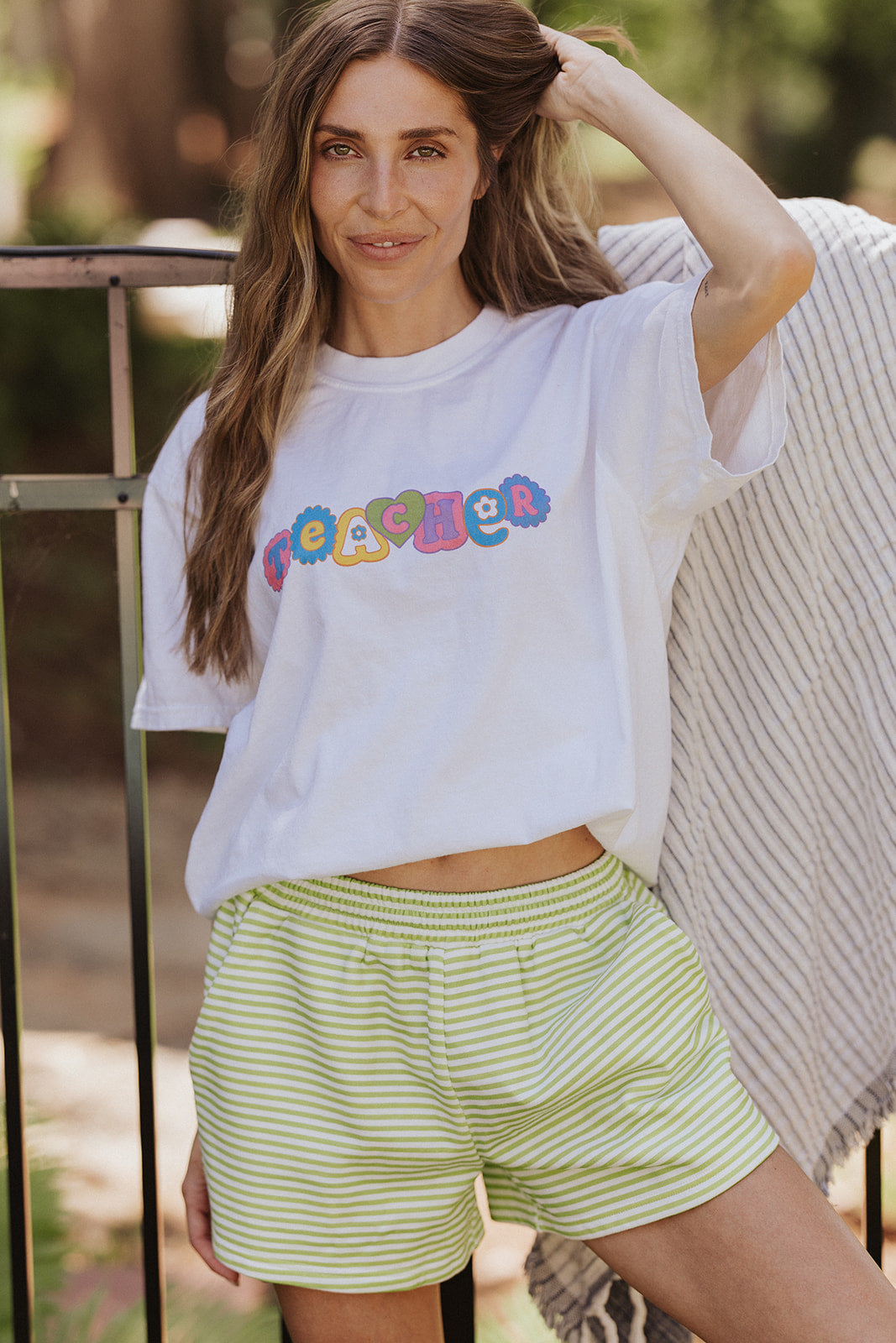 Floral Teacher T-Shirt in White