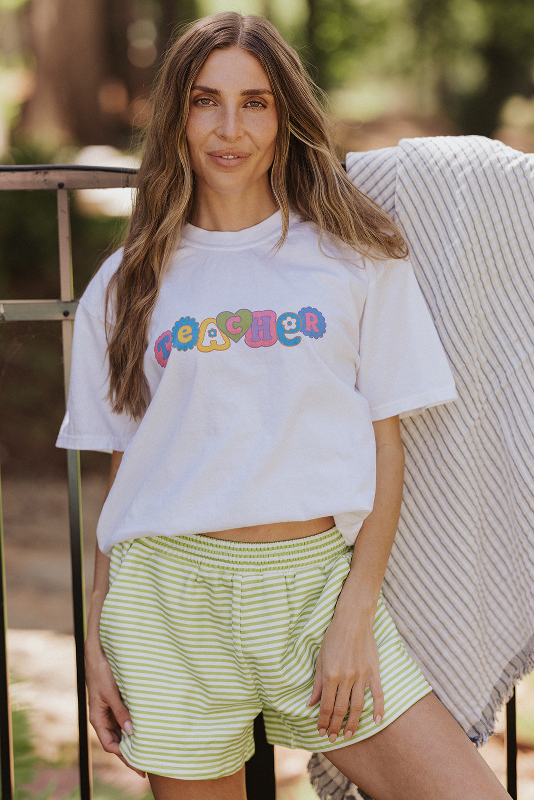 Floral Teacher T-Shirt in White