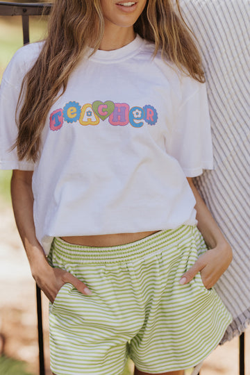 Floral Teacher T-Shirt in White