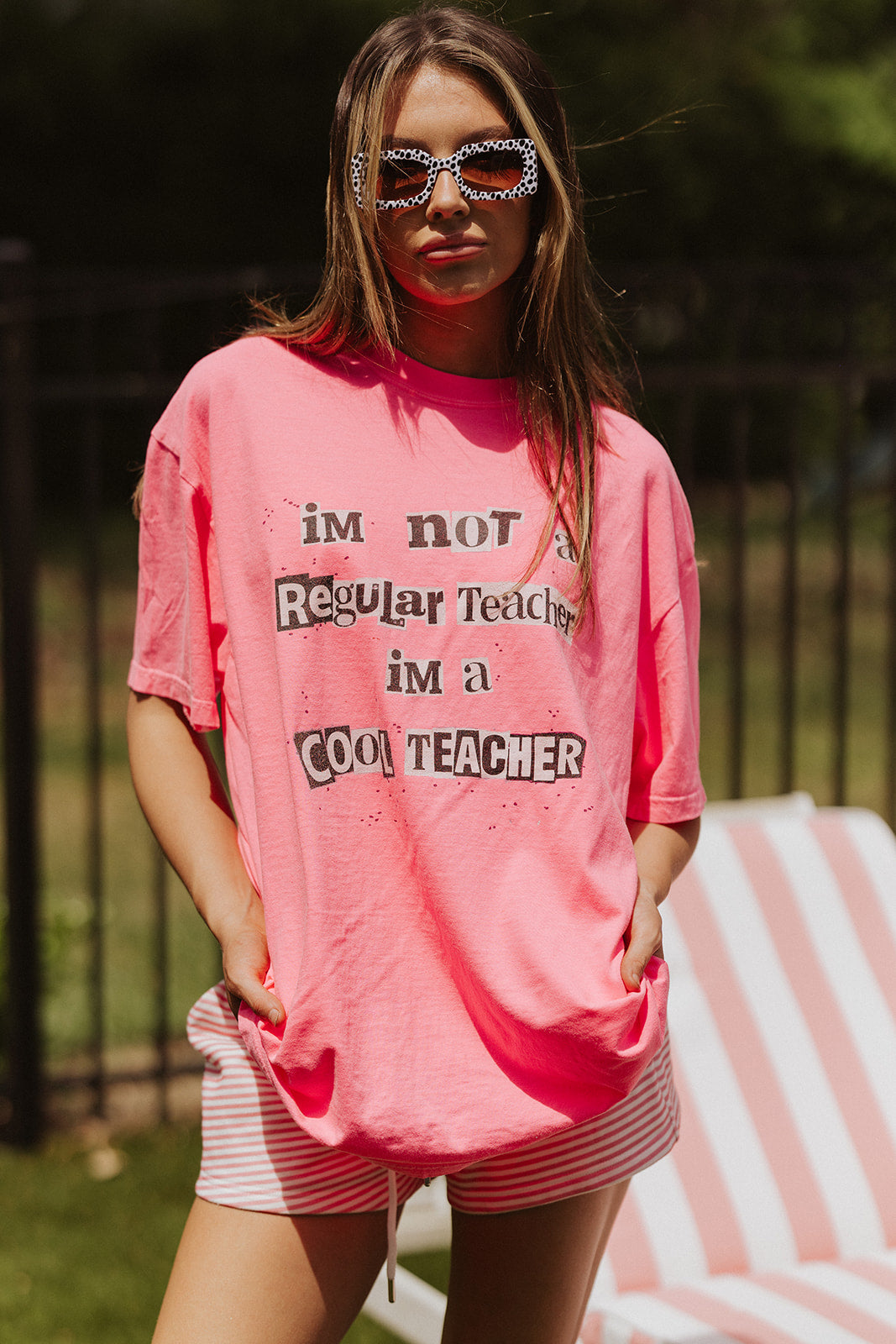 I'm Not a Regular Teacher, I'm a Cool Teacher T-Shirt in Hot Pink