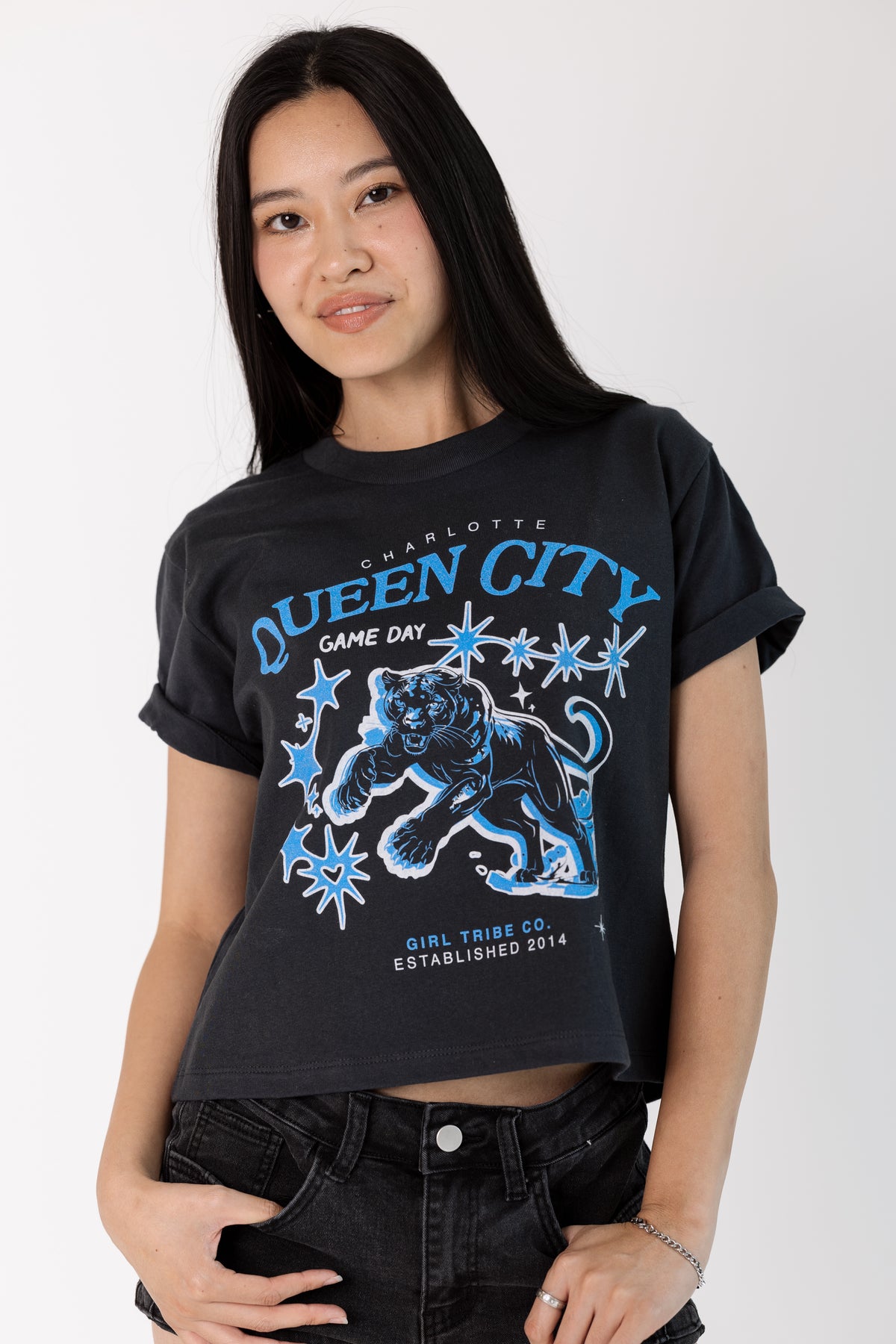 Queen City Game Day Black Cropped Tee