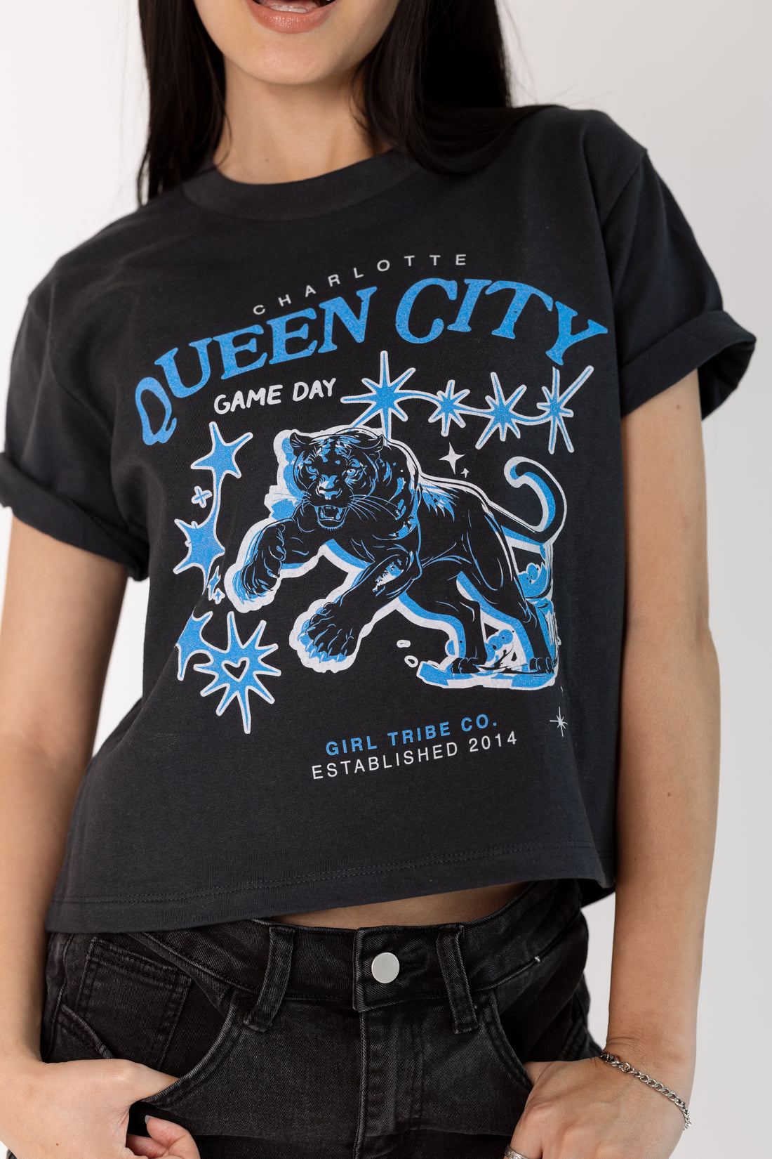 Queen City Game Day Black Cropped Tee