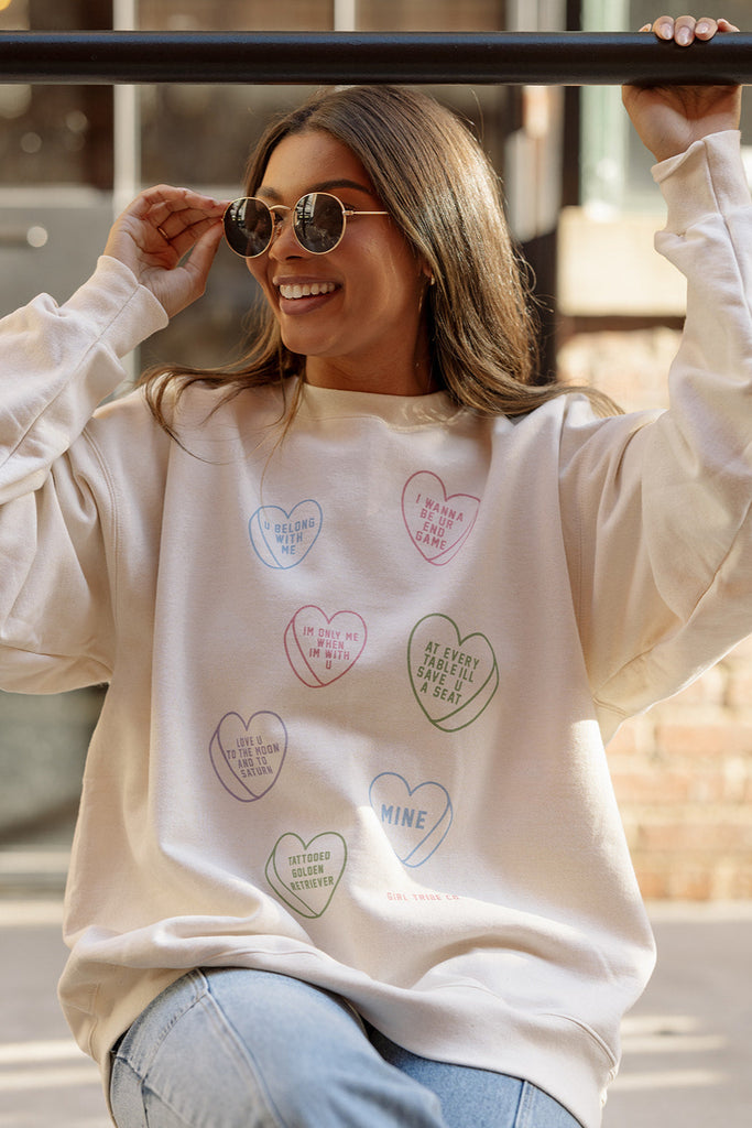 Conversational Hearts Sweatshirt in Ivory - Girl Tribe Co. Besties Collection 