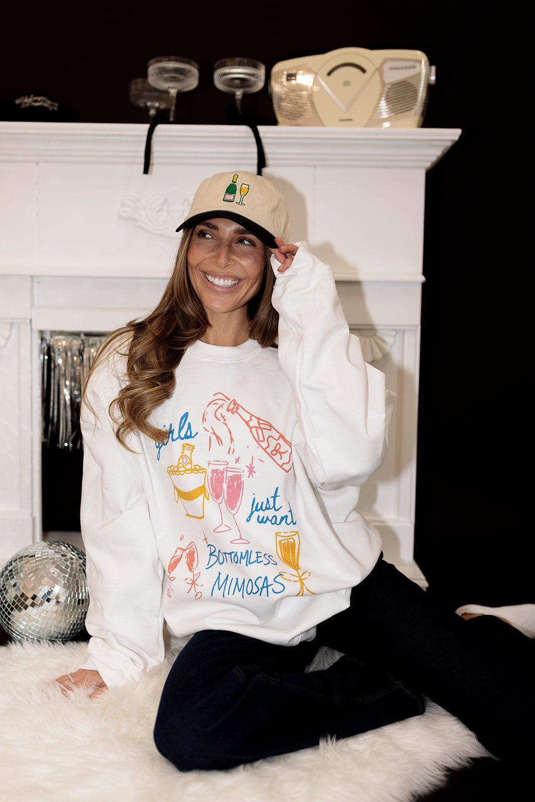 Girls Just Want Bottomless Mimosas Sweatshirt in White