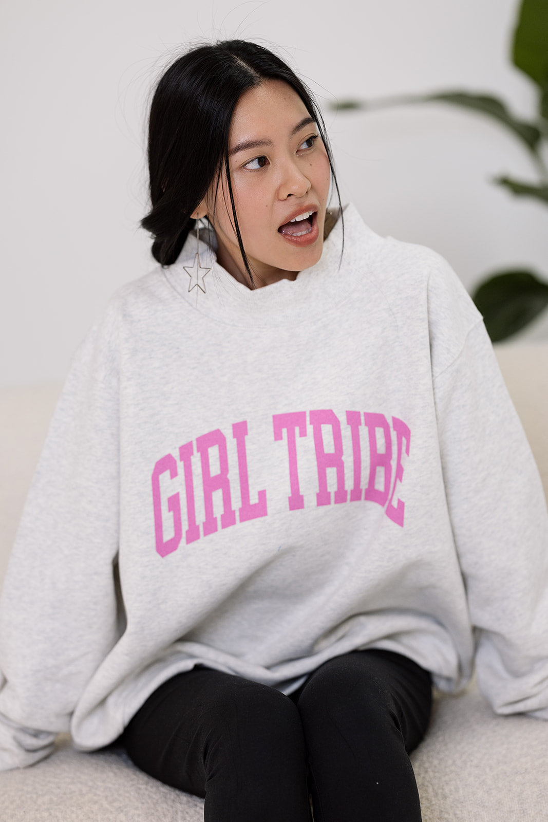 Pink Print Girl Tribe Mock Neck Sweatshirt