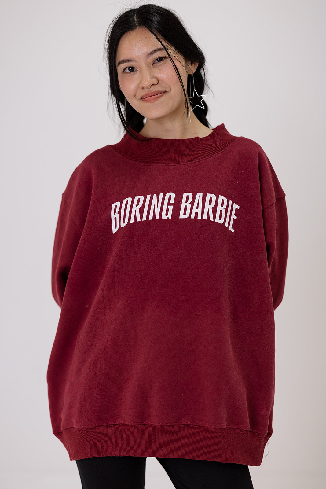Boring Barbie Mock Neck Sweatshirt in Maroon