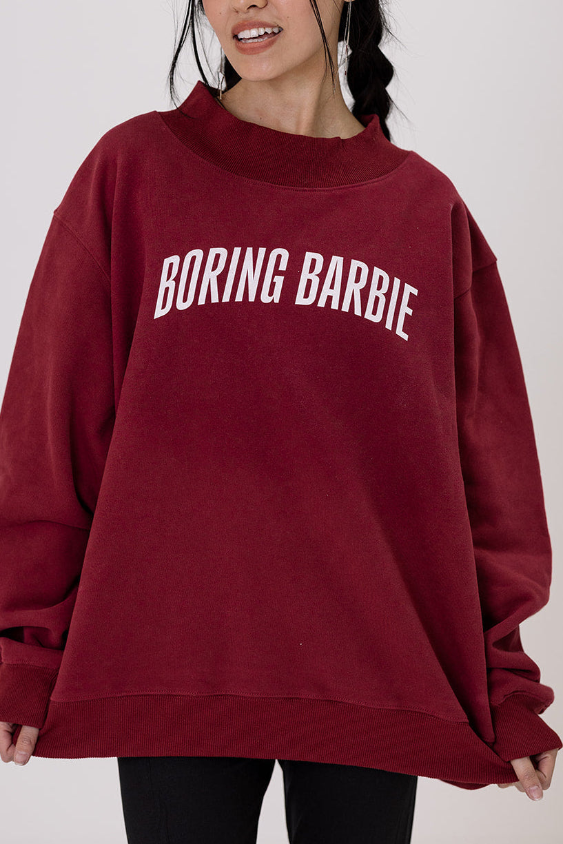 Boring Barbie Mock Neck Sweatshirt in Maroon