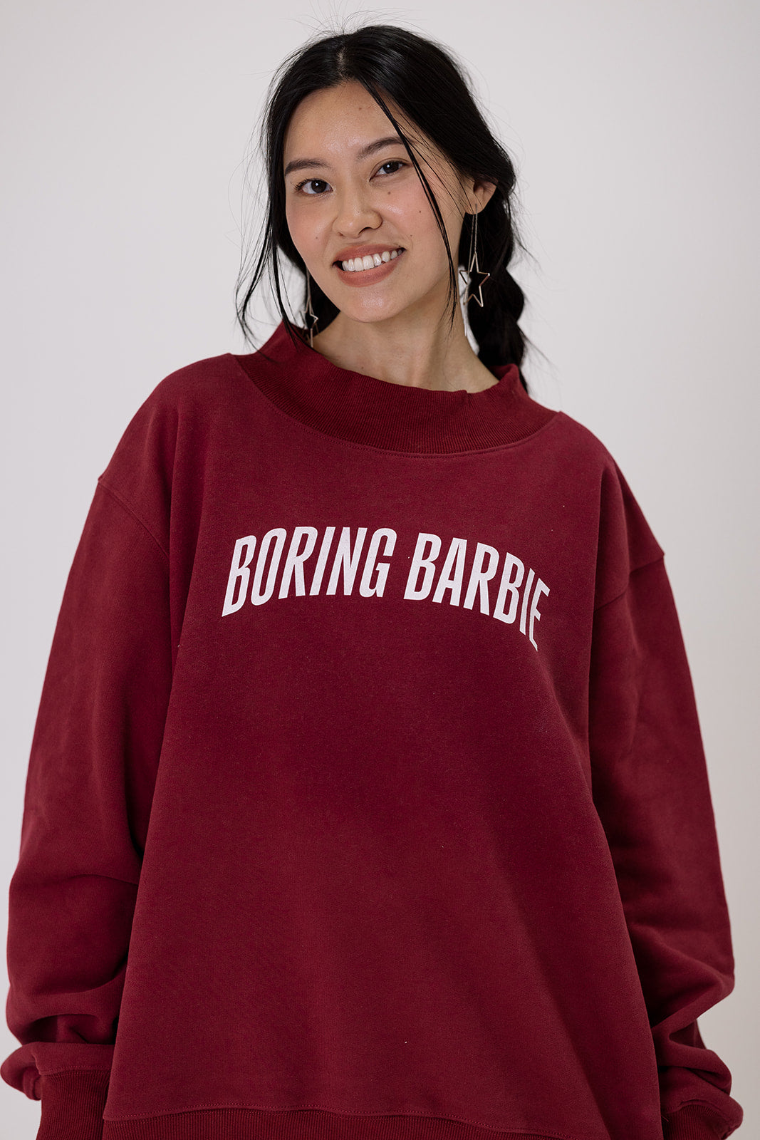 Boring Barbie Mock Neck Sweatshirt in Maroon