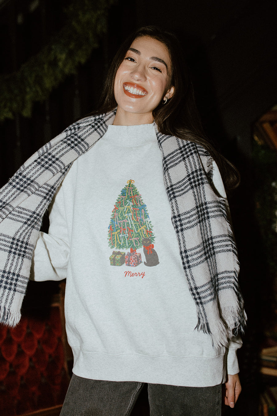 Merry Tree Mock Neck