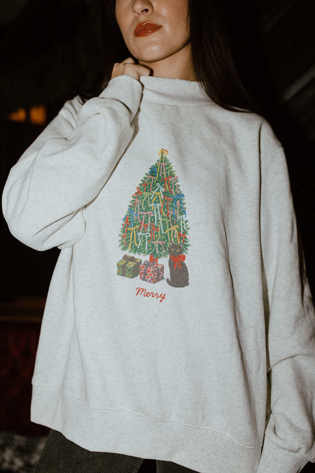 Merry Tree Mock Neck