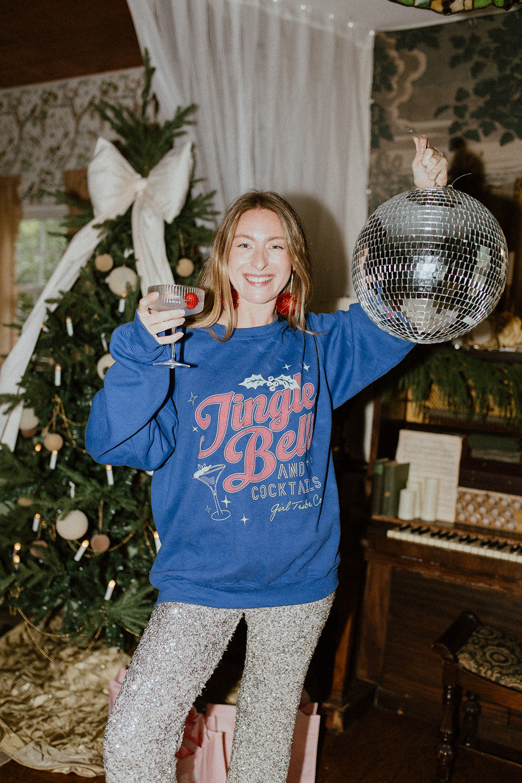 Jingle Bells And Cocktails Blue Sweatshirt