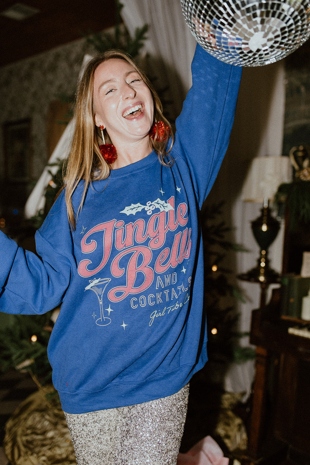 Jingle Bells And Cocktails Blue Sweatshirt