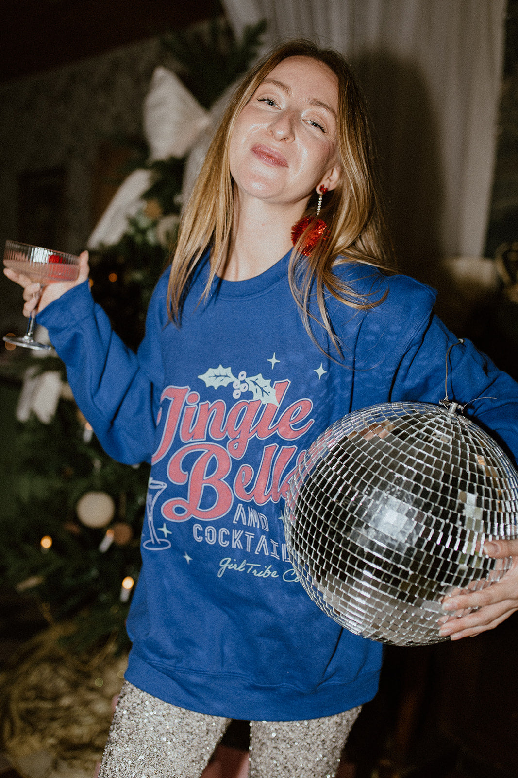 Jingle Bells And Cocktails Blue Sweatshirt