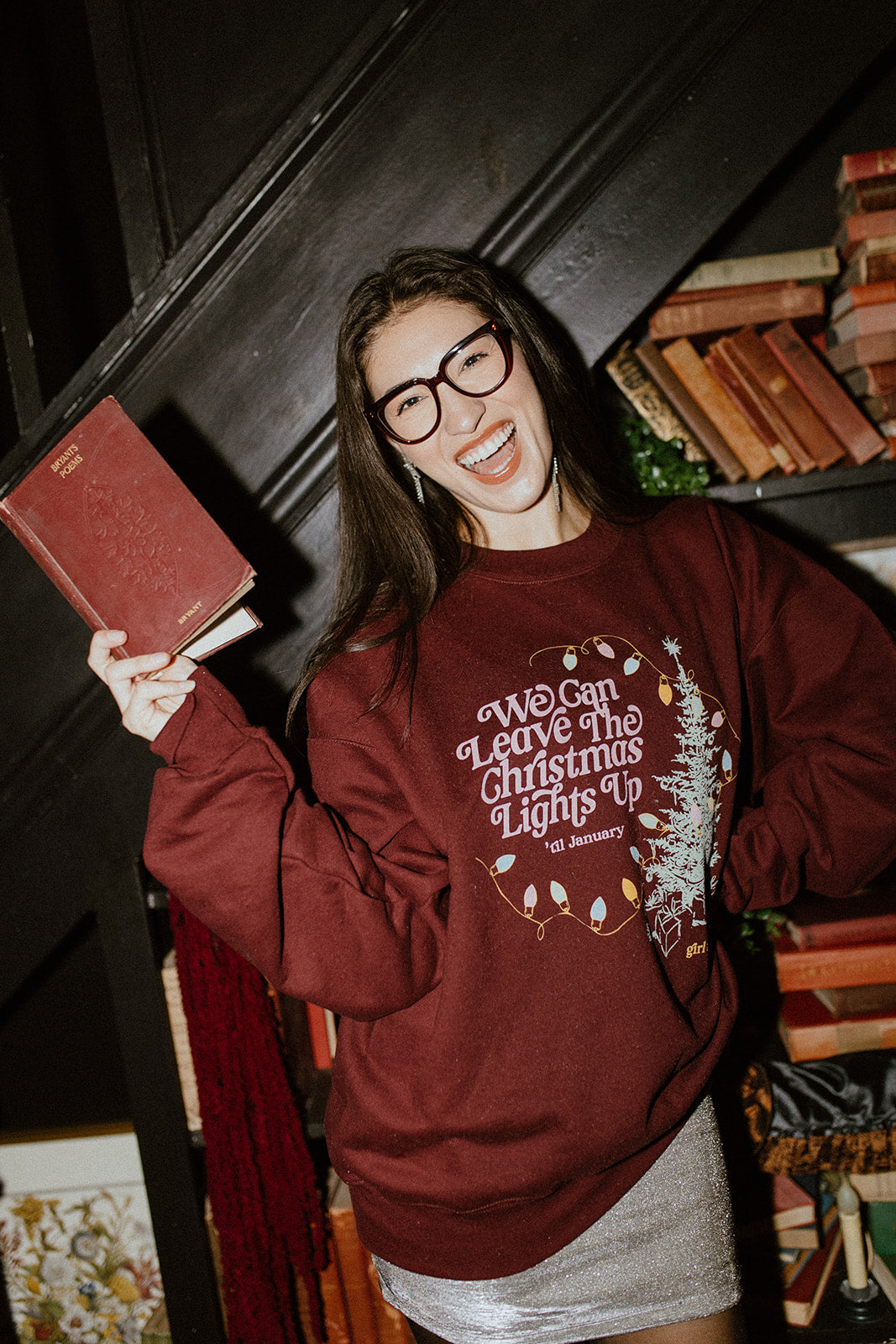 Leave The Christmas Lights Up Sweatshirt in Maroon