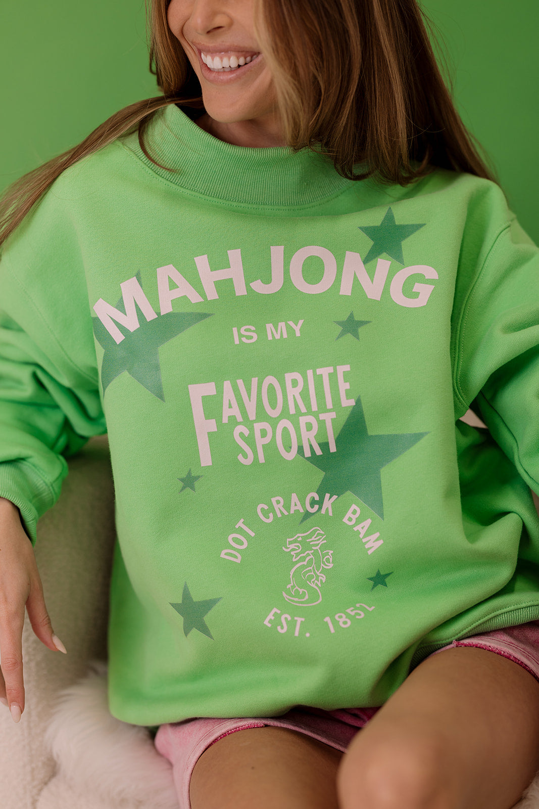 Mahjong is My Favorite Sport Mock Neck in Spring Green