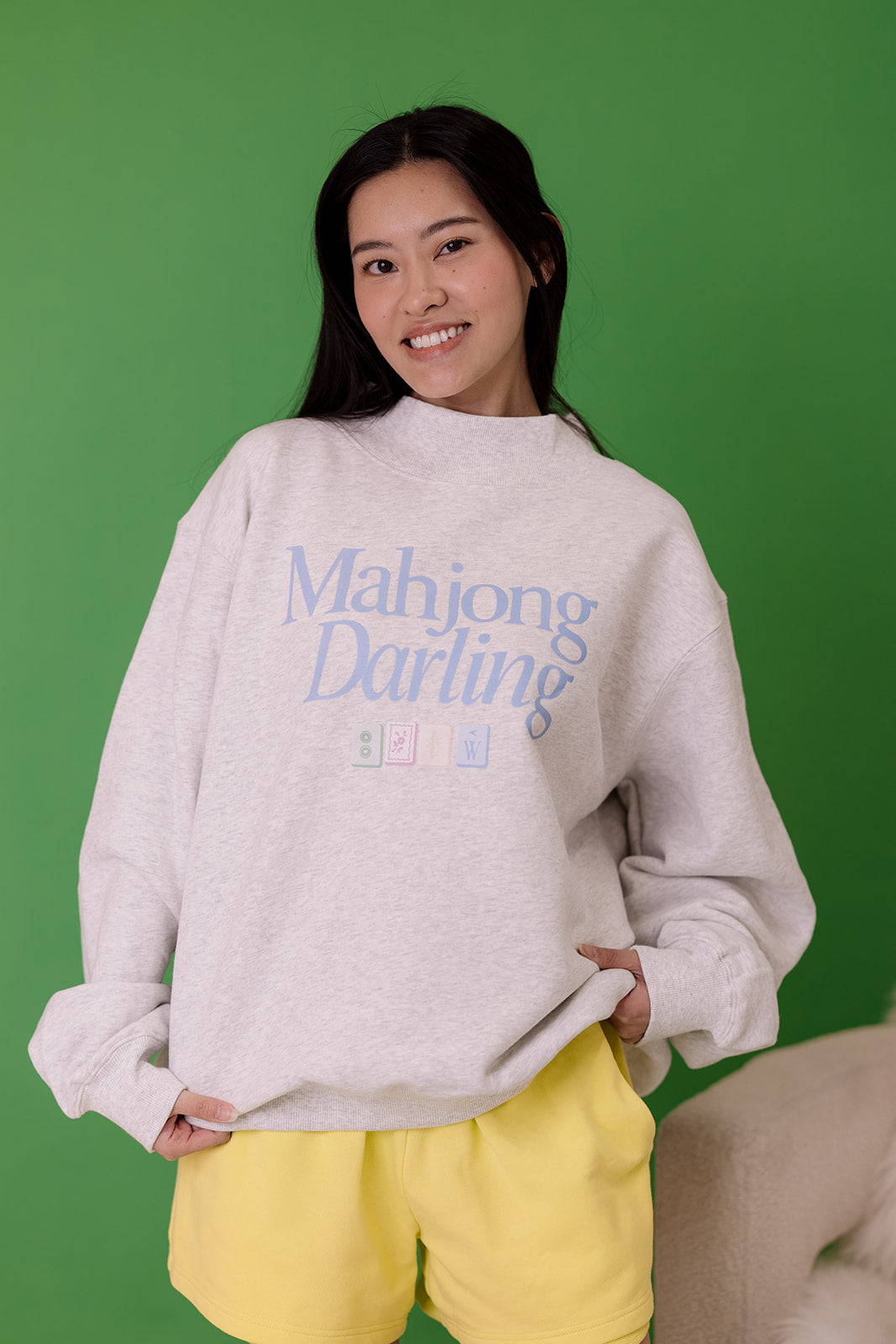 Mahjong Darling Mock Neck in Ash Gray