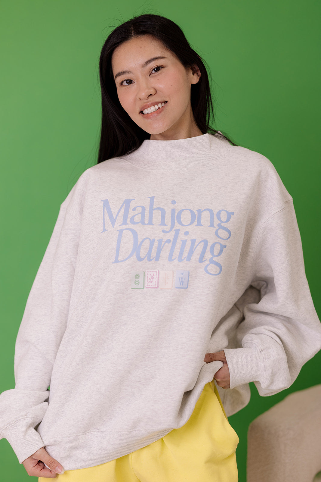 Mahjong Darling Mock Neck in Ash Gray