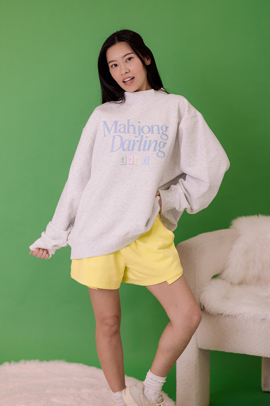 Mahjong Darling Mock Neck in Ash Gray