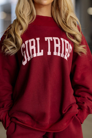 Girl Tribe Mock Neck Sweatshirt in Maroon