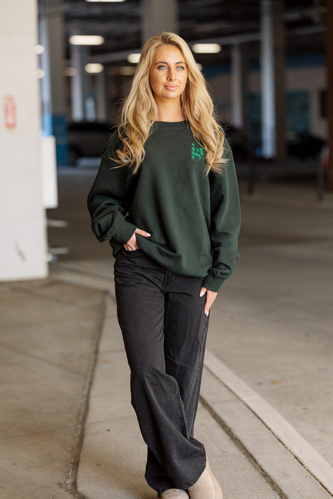 Girl Tribe Logo Sweatshirt in Hunter Green
