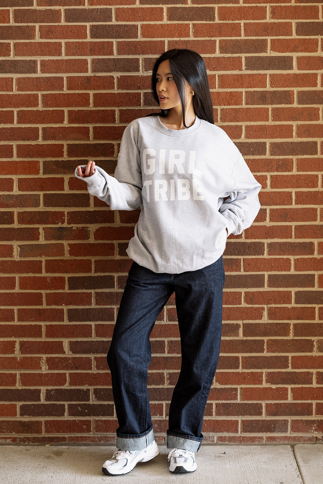 Girl Tribe™ College Crewneck Sweatshirt in Gray