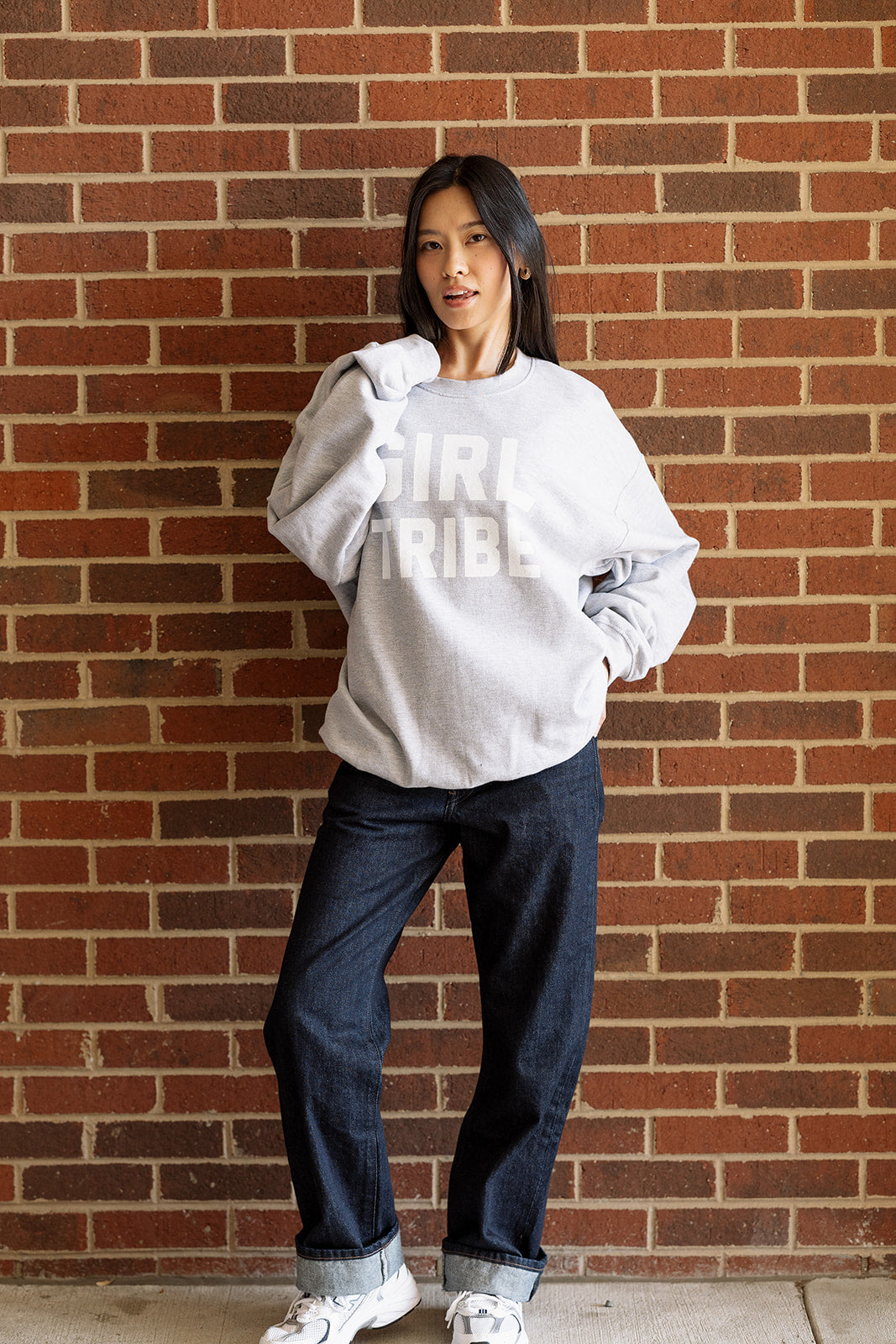 Girl Tribe™ College Crewneck Sweatshirt in Gray