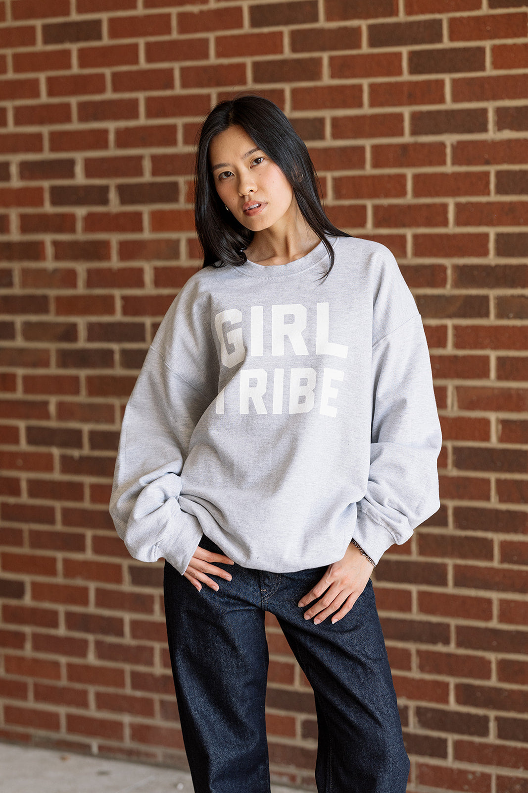Girl Tribe™ College Crewneck Sweatshirt in Gray