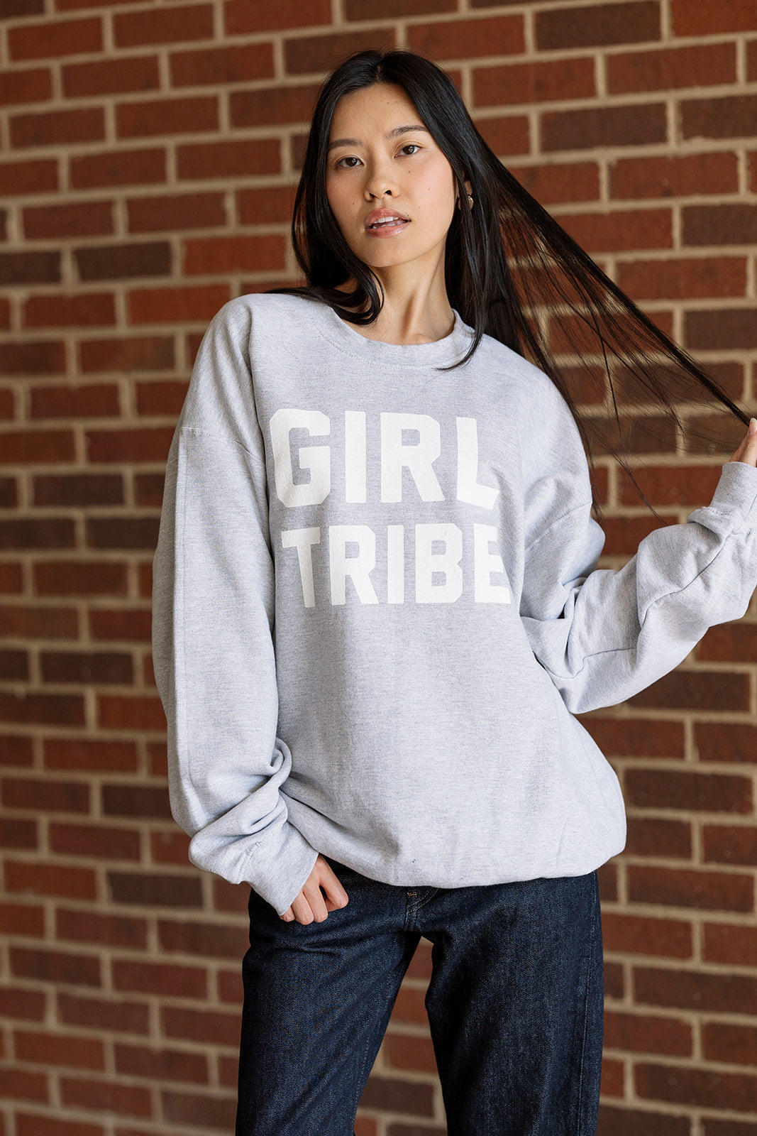 Girl Tribe™ College Crewneck Sweatshirt in Gray