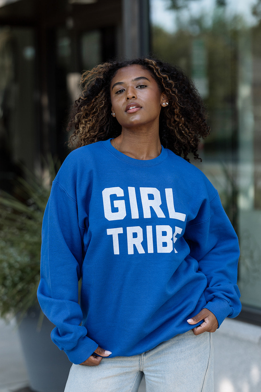 Girl Tribe™ College Crewneck Sweatshirt in Royal Blue