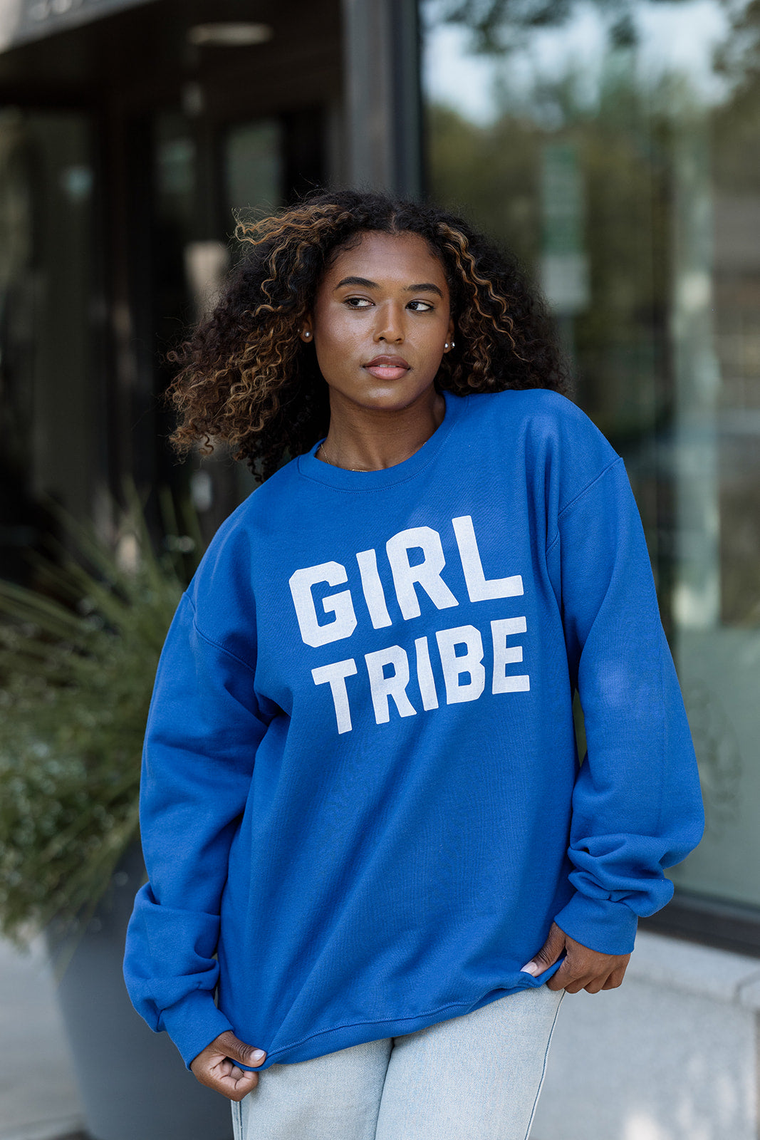 Girl Tribe™ College Crewneck Sweatshirt in Royal Blue